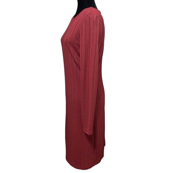 Sam Edelman Red Metallic Ribbed Asymmetrical Ruffle Bodycon Dress Size 8 - Picture 3 of 7